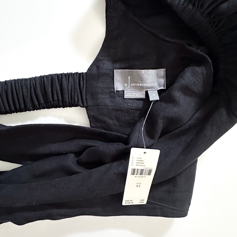 NWT Anthropologie‎ Black Crop Top Puff Sleeve Blouse Criss Cross Open Back Party - Picture 8 of 14
